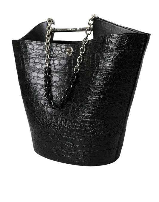 Bolso tote maxi tipo cubo de piel exótica negra