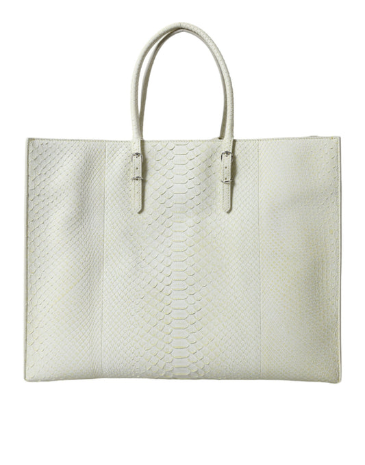 Bolso de compras PAPIER de piel exótica blanca y amarilla