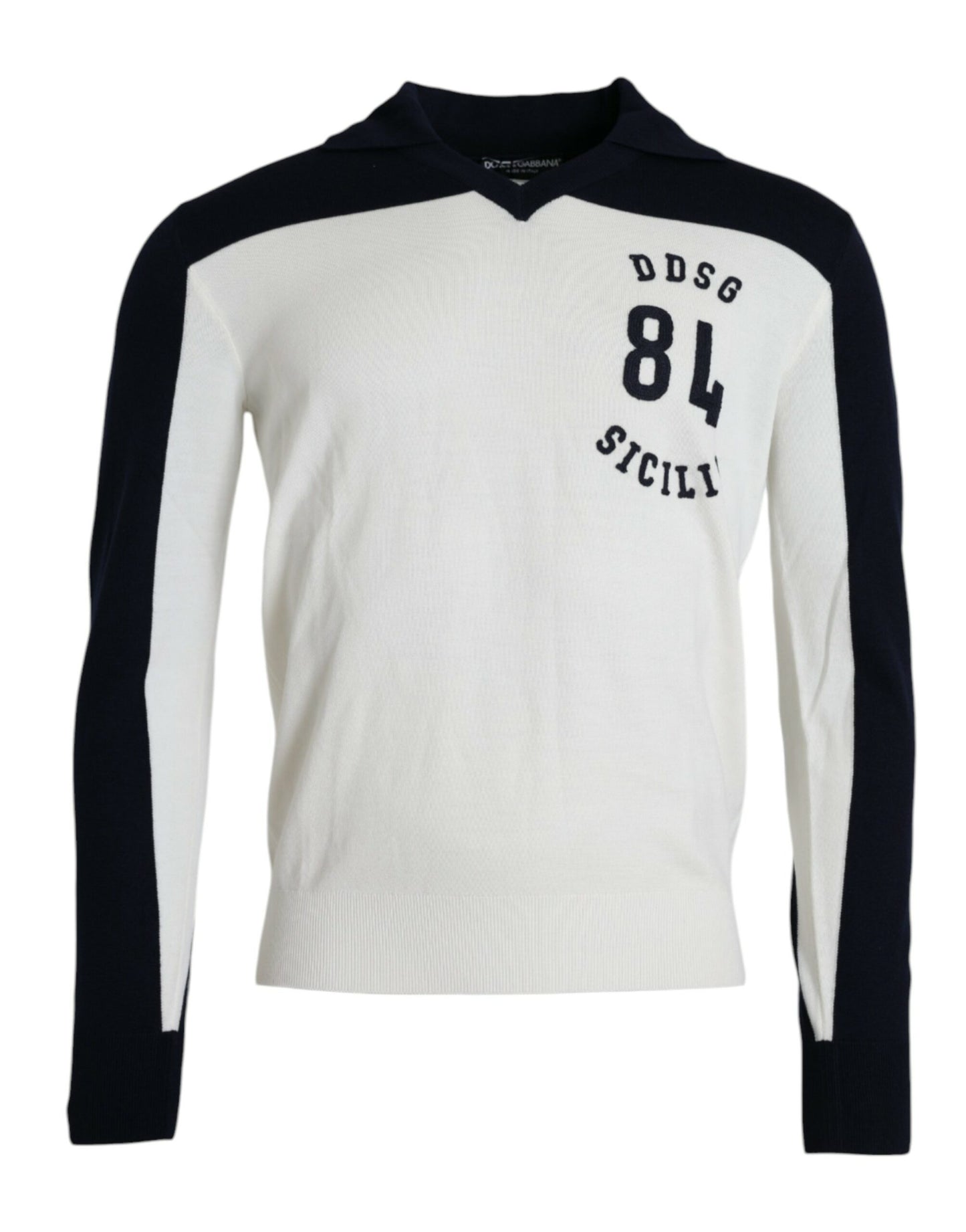 Suéter tipo jersey con cuello henley blanco y negro de Sicilia