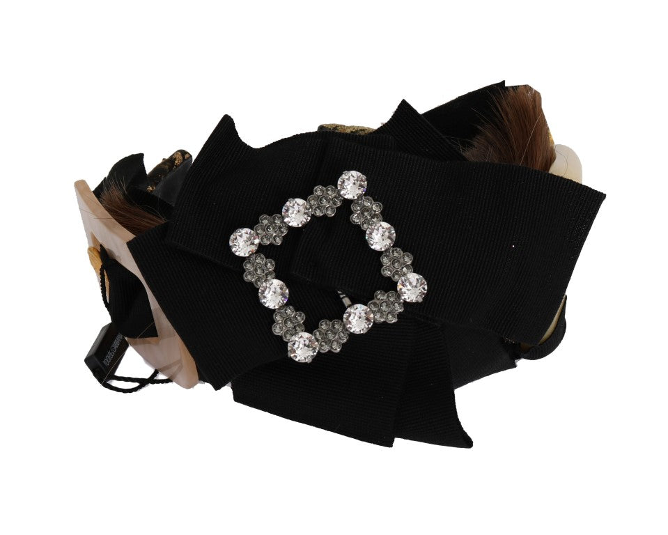 Diadema de pelo marrón con cristales transparentes