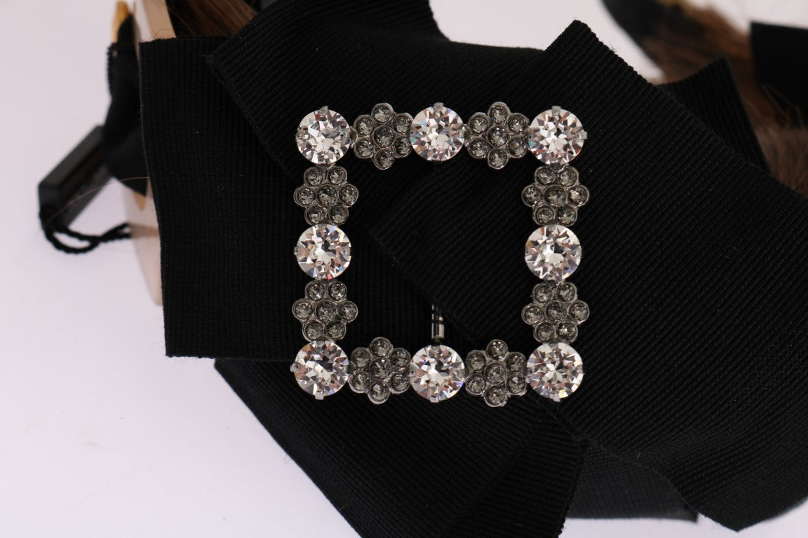 Diadema de pelo marrón con cristales transparentes