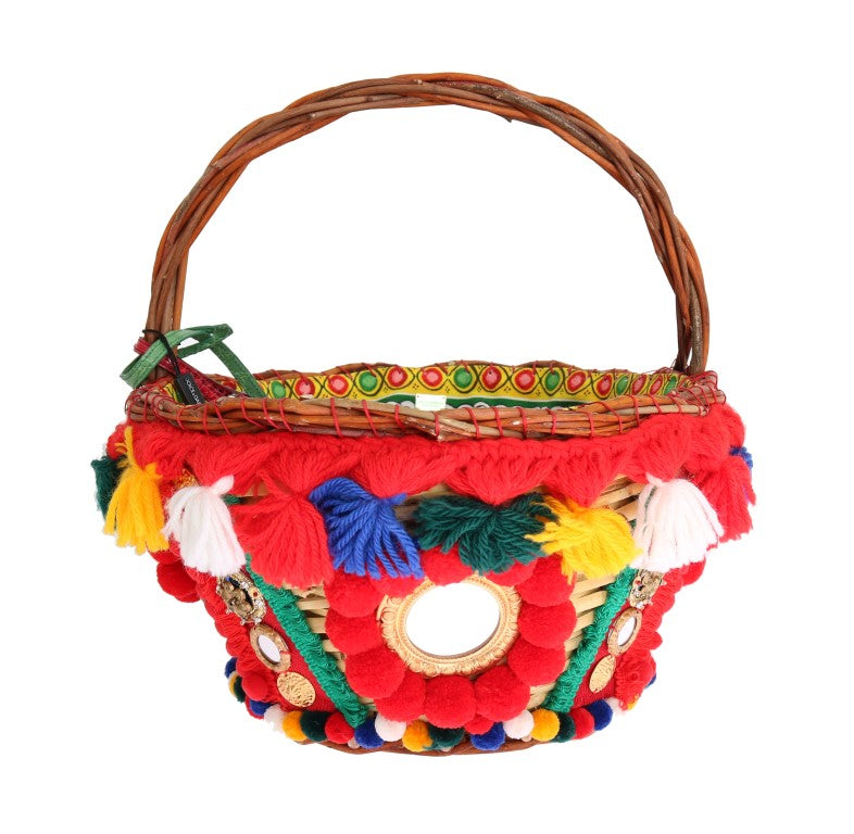 Bolso AGNESE multicolor con pompones de cristal y paja
