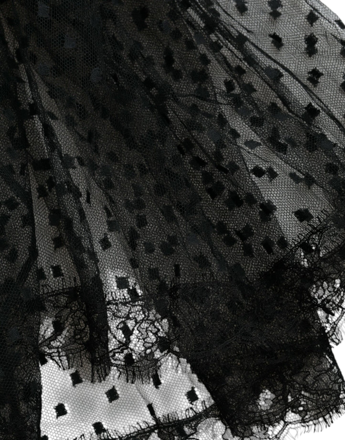 Jupe trapèze taille haute en nylon noir avec bordure en dentelle