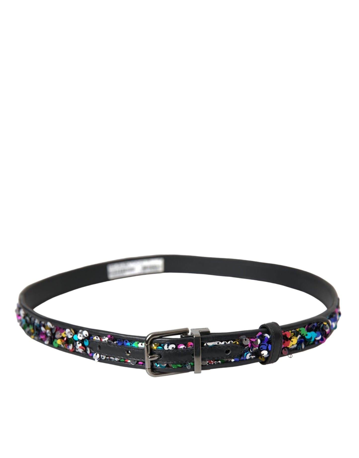 Ceinture femme noire à paillettes et boucle en métal argenté