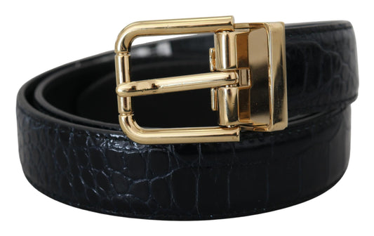 Ceinture en cuir exotique noir avec boucle en métal doré