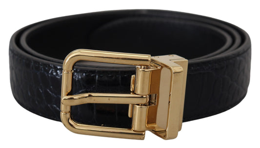 Ceinture en cuir exotique noir avec boucle en métal doré
