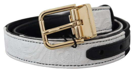 Ceinture à boucle en métal doré patchwork blanc et noir