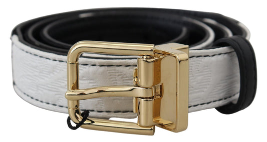 Ceinture à boucle en métal doré patchwork blanc et noir