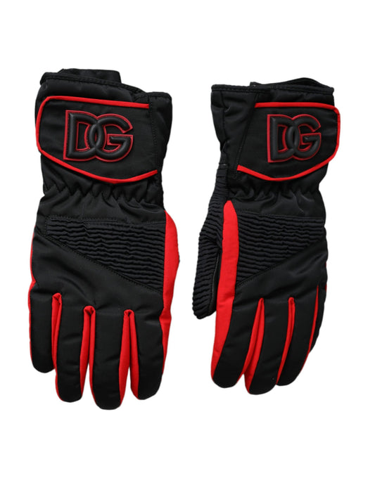 Gants en nylon noir et rouge jusqu'aux poignets