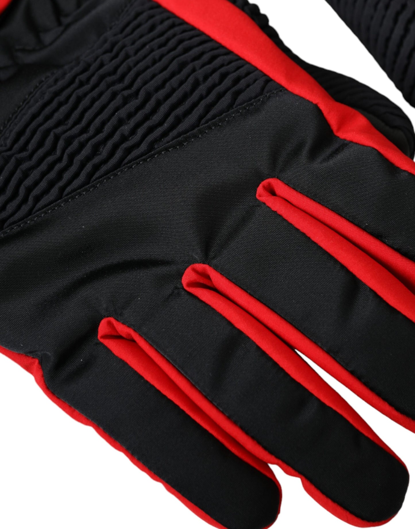 Gants en nylon noir et rouge jusqu'aux poignets