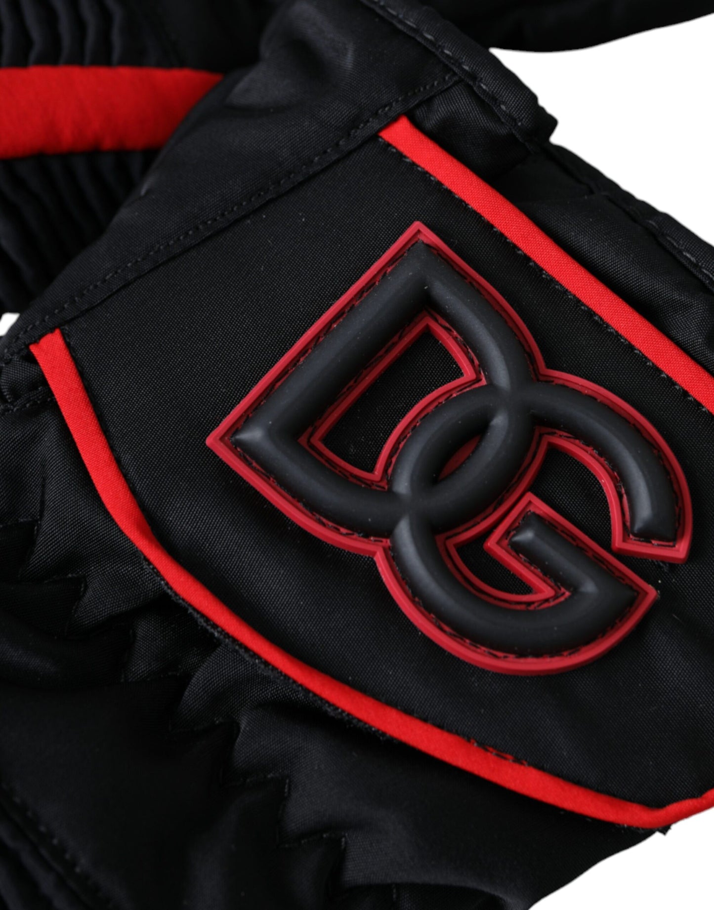 Gants en nylon noir et rouge jusqu'aux poignets