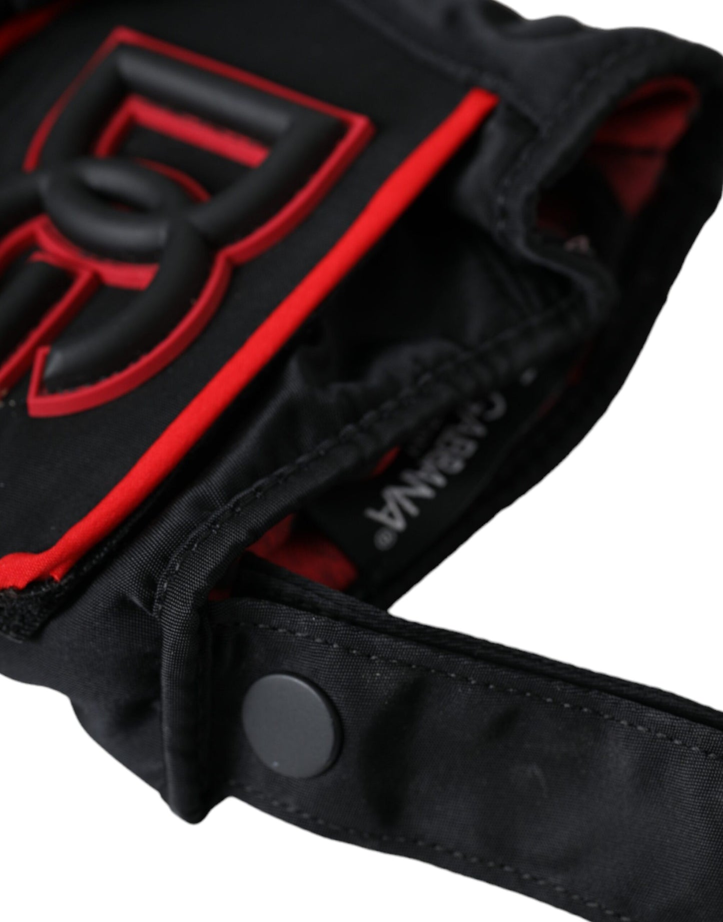 Gants en nylon noir et rouge jusqu'aux poignets