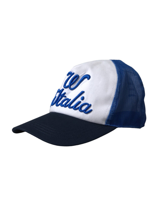 Gorra de béisbol de malla italiana azul, blanca y negra