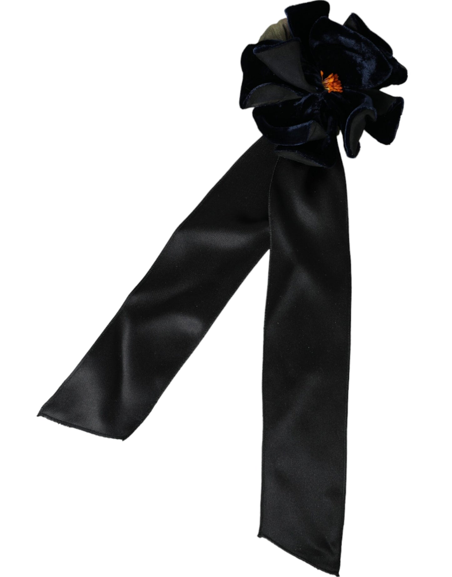 Broche à cheveux florale en soie noire et laiton doré