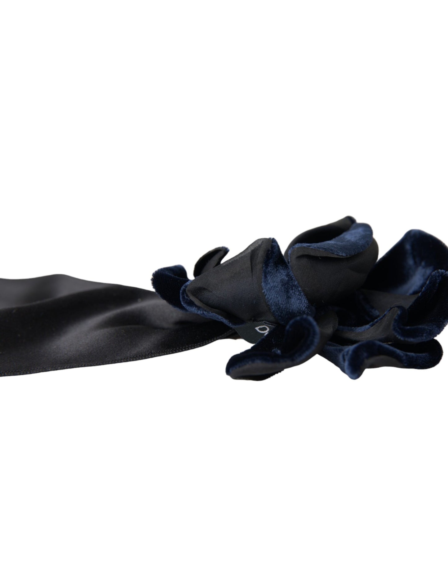 Broche à cheveux florale en soie noire et laiton doré