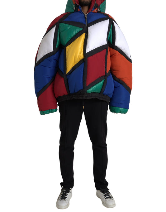 Doudoune matelassée à capuche multicolore
