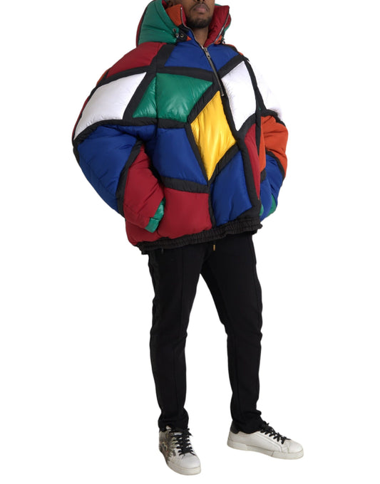 Doudoune matelassée à capuche multicolore