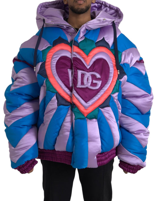 Doudoune à capuche avec logo cœur multicolore