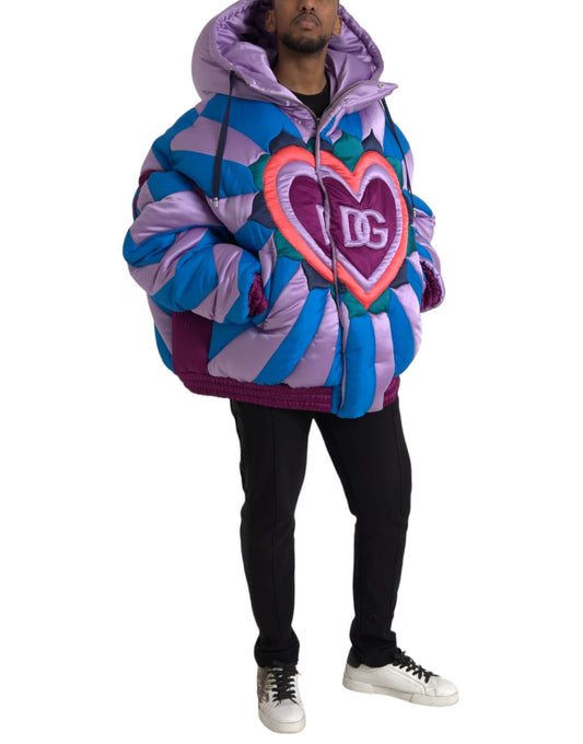 Doudoune à capuche avec logo cœur multicolore