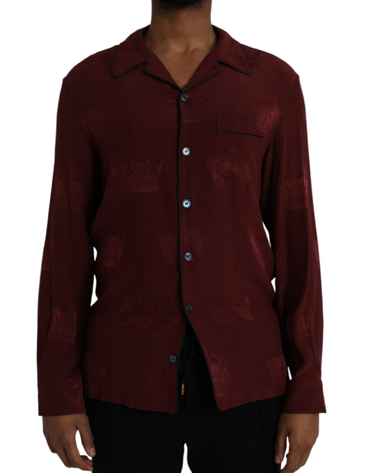 Chemise à manches longues en soie jacquard à couronne marron