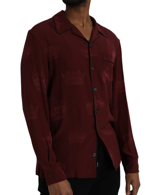 Chemise à manches longues en soie jacquard à couronne marron