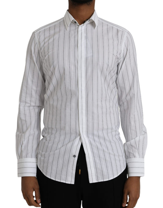 Chemise habillée à rayures noires et blanches dorées