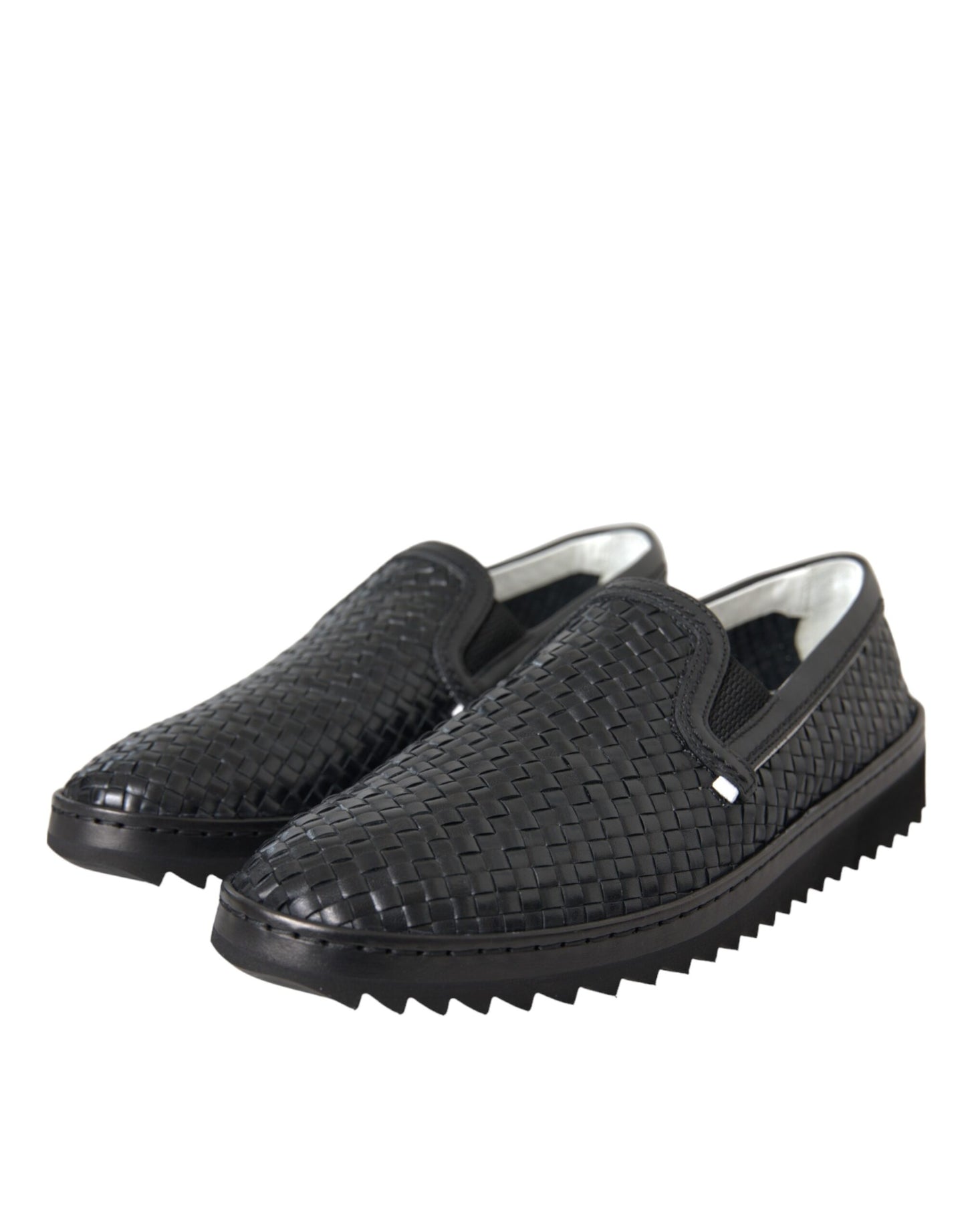 Mocasines de piel de búfalo tejida negra para hombre