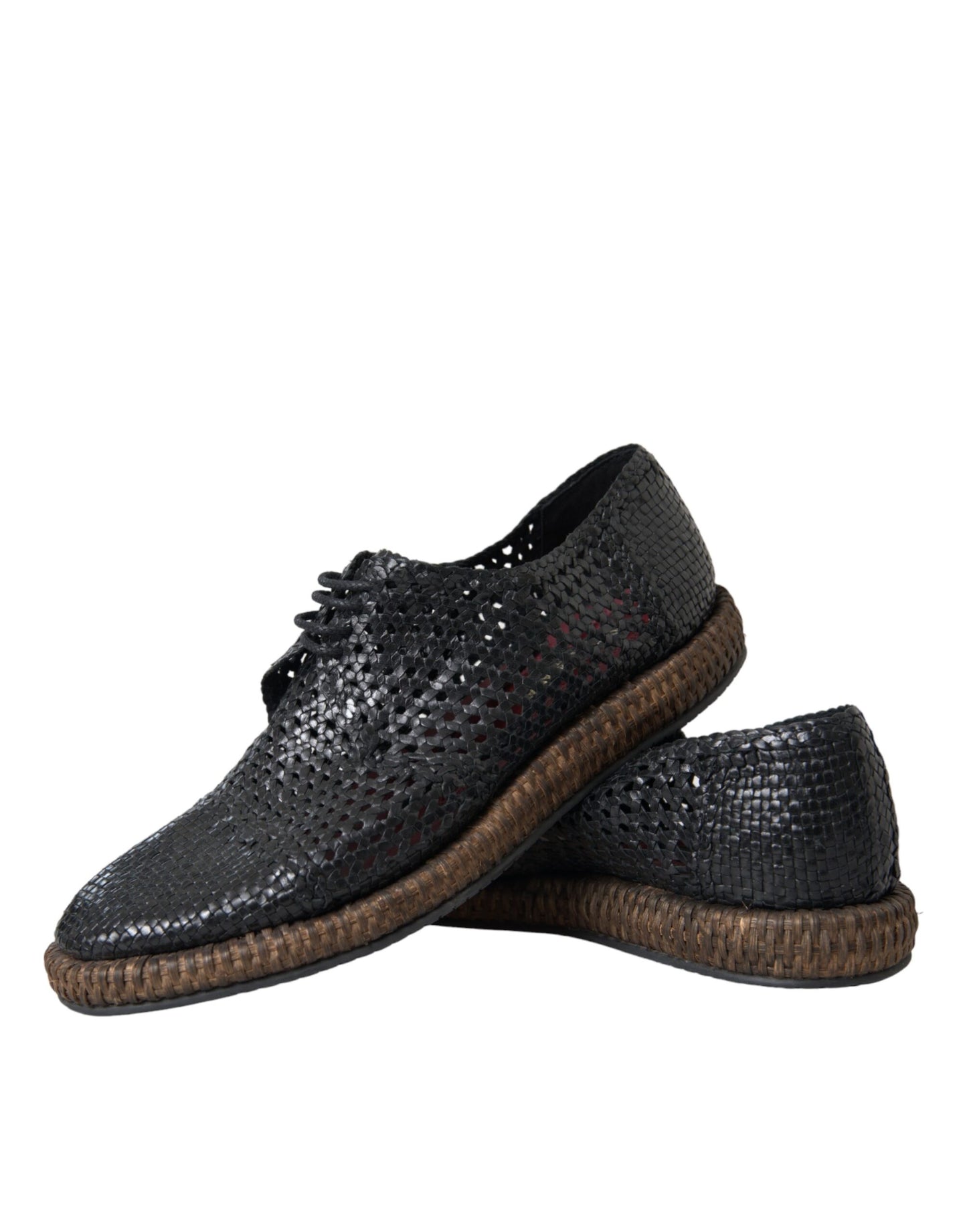 Zapatos Derby con cordones de piel de cabra tejida negra