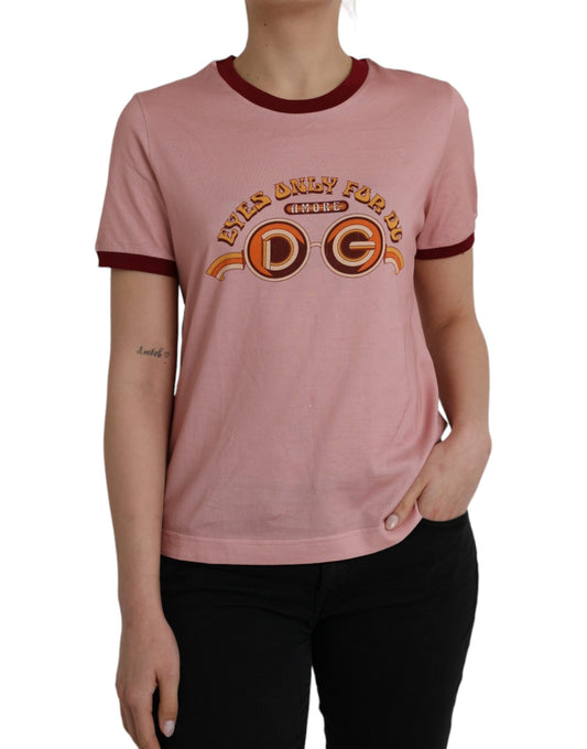 Camiseta de algodón rosa de manga corta y cuello redondo