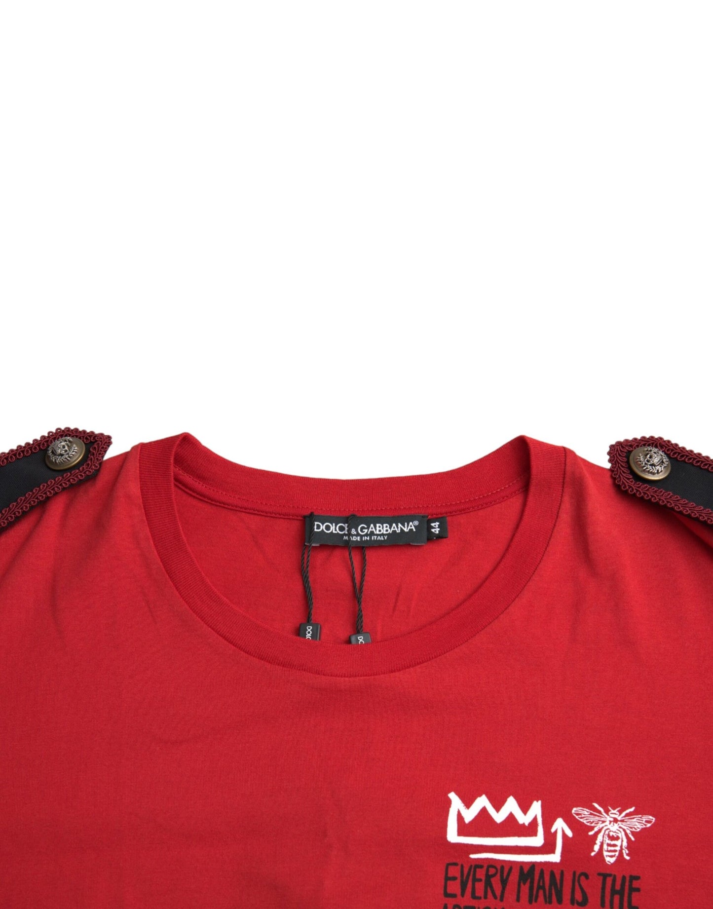 Camiseta de algodón roja con cuello redondo y estampado gráfico