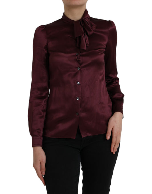 Blusa de manga larga con cuello Ascot color granate