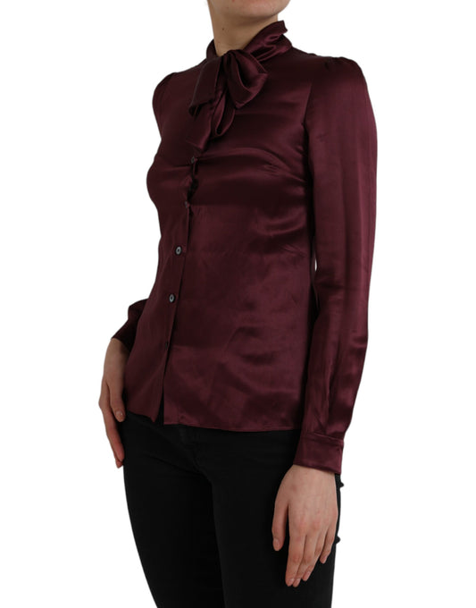 Blusa de manga larga con cuello Ascot color granate