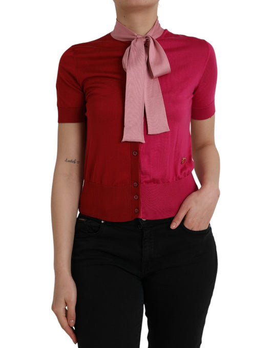 Jersey rosa de manga corta con cuello Ascot