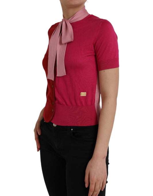 Jersey rosa de manga corta con cuello Ascot