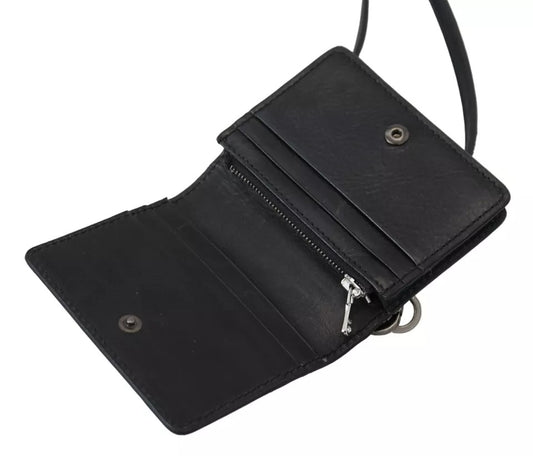 Cartera bandolera plegable de cuero negro para mujer
