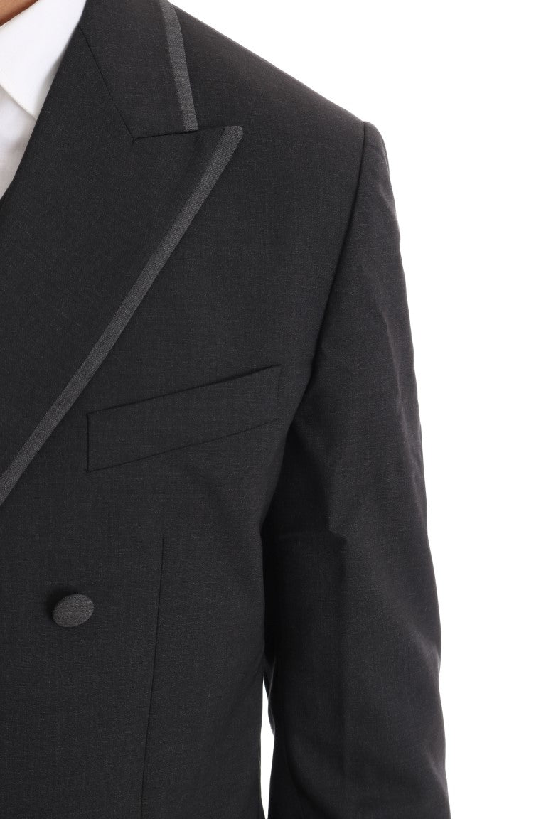 Traje de tres piezas de dos botones de lana elástica gris