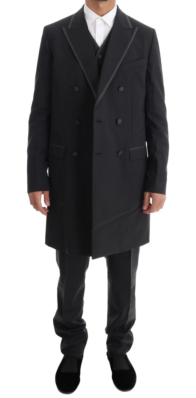 Traje de tres piezas de dos botones de lana elástica gris