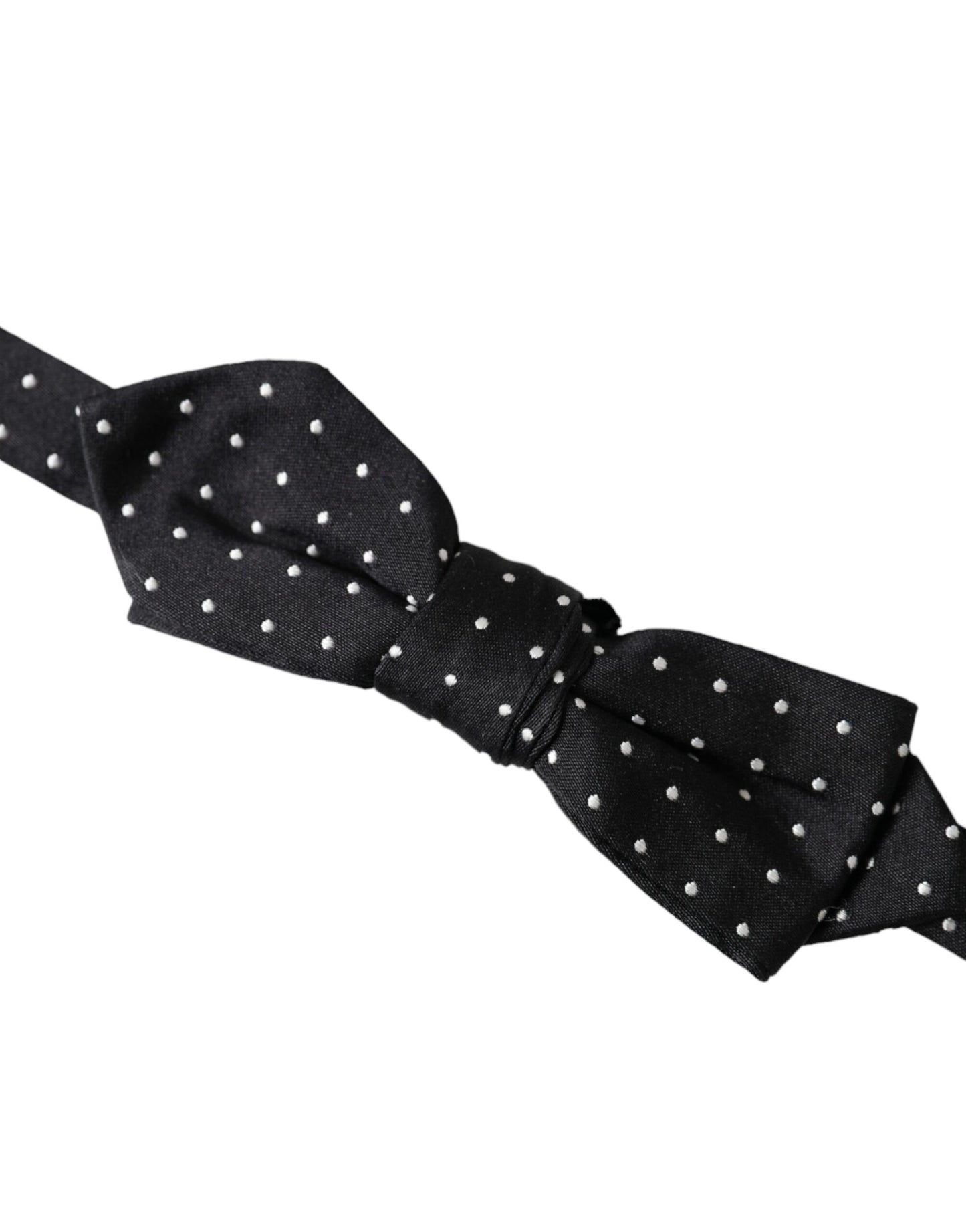 Nœud papillon ajustable en soie noire à pois pour homme