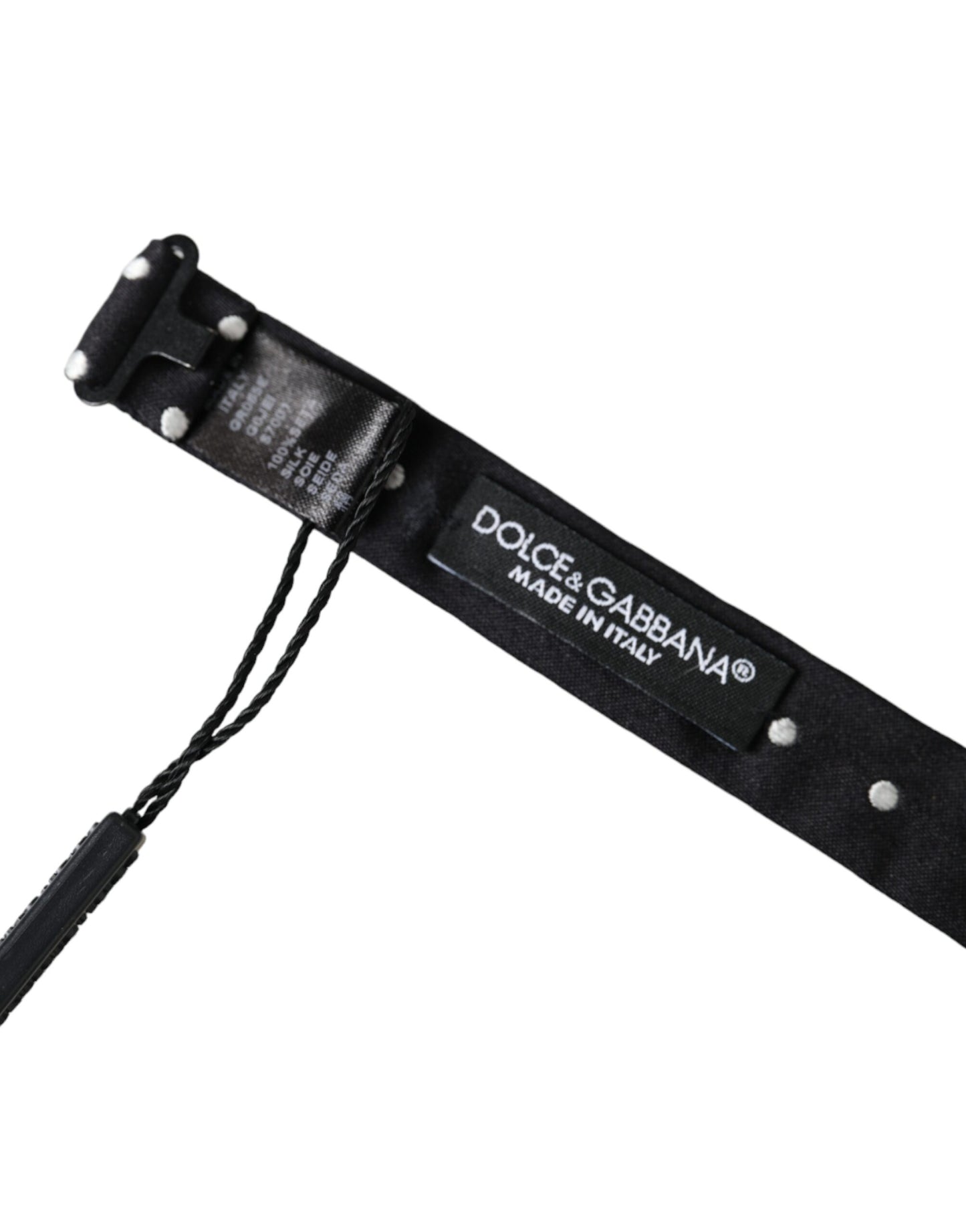 Nœud papillon ajustable en soie noire à pois pour homme