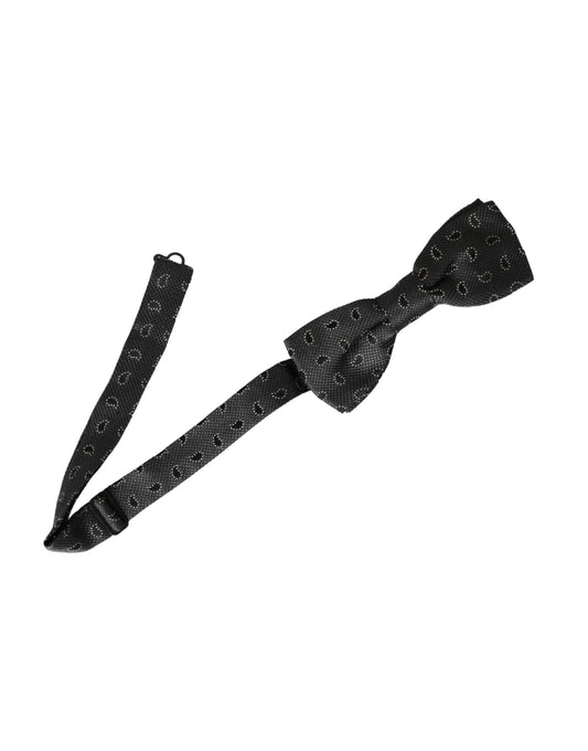 Nœud papillon ajustable en soie noire à motifs pour homme