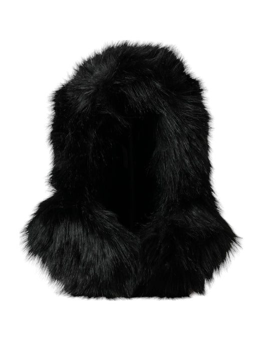 Chapeau enveloppant en fausse fourrure noire