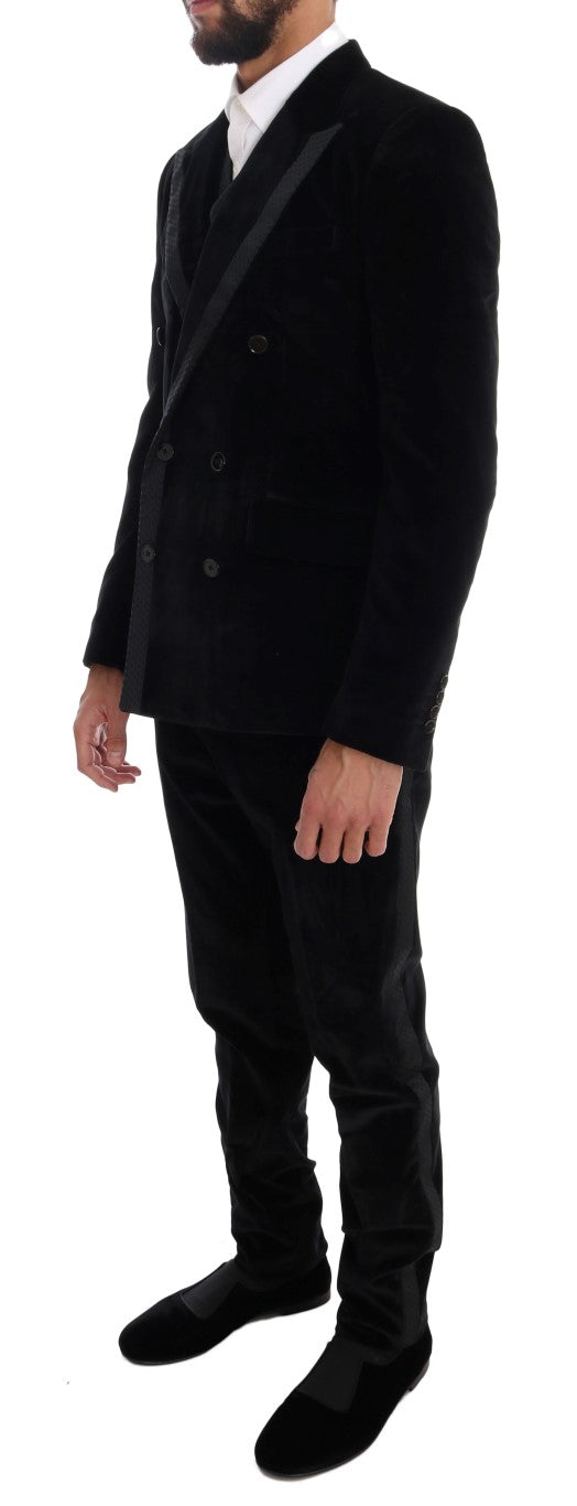 Traje cruzado entallado de terciopelo negro