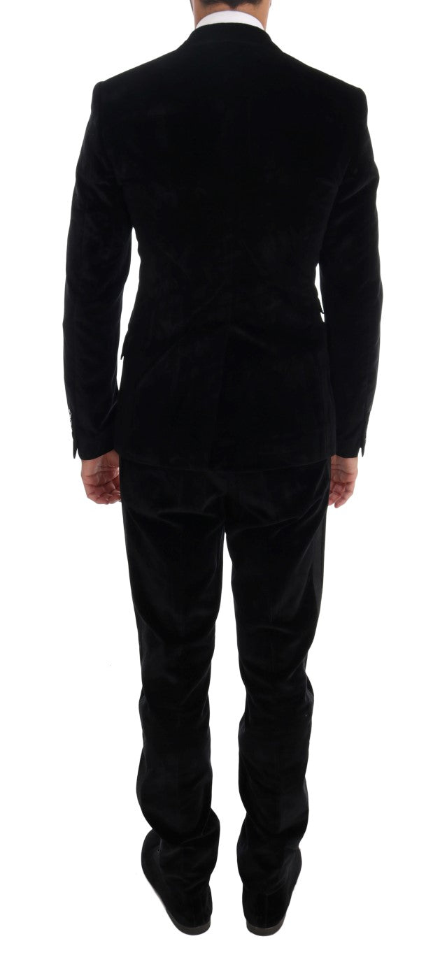 Traje cruzado entallado de terciopelo negro