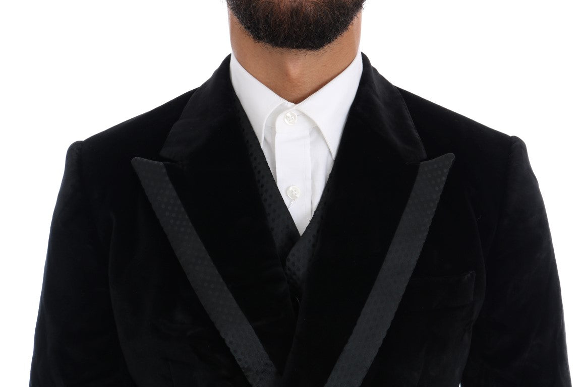 Traje cruzado entallado de terciopelo negro