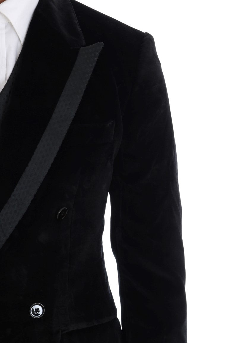 Traje cruzado entallado de terciopelo negro