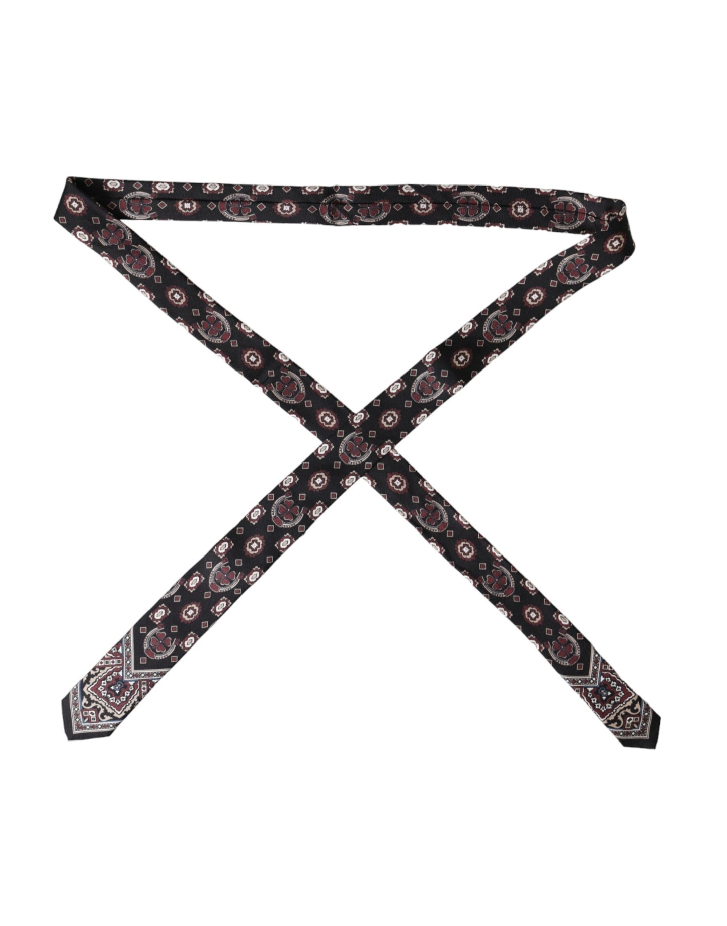 Cravate ajustable pour homme en 100 % soie imprimée noire