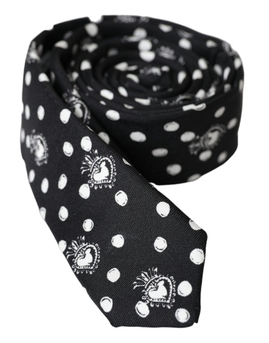 Corbata ajustable de lunares y corazón negro