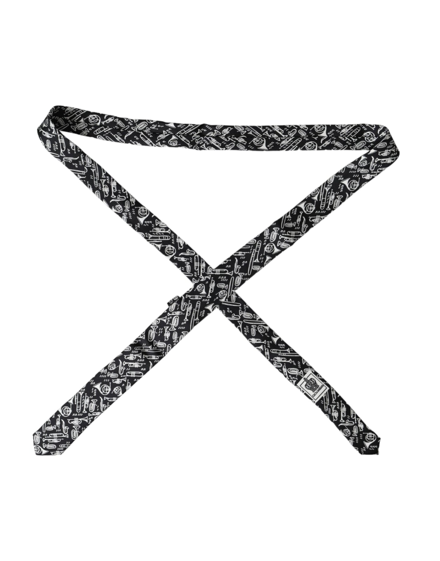 Cravate ajustable en soie à imprimé trompette noire