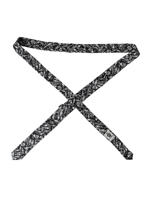 Cravate ajustable en soie à imprimé trompette noire