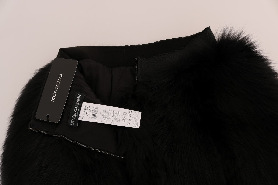 Mini pantalones cortos de piel de zorro y cordero negros